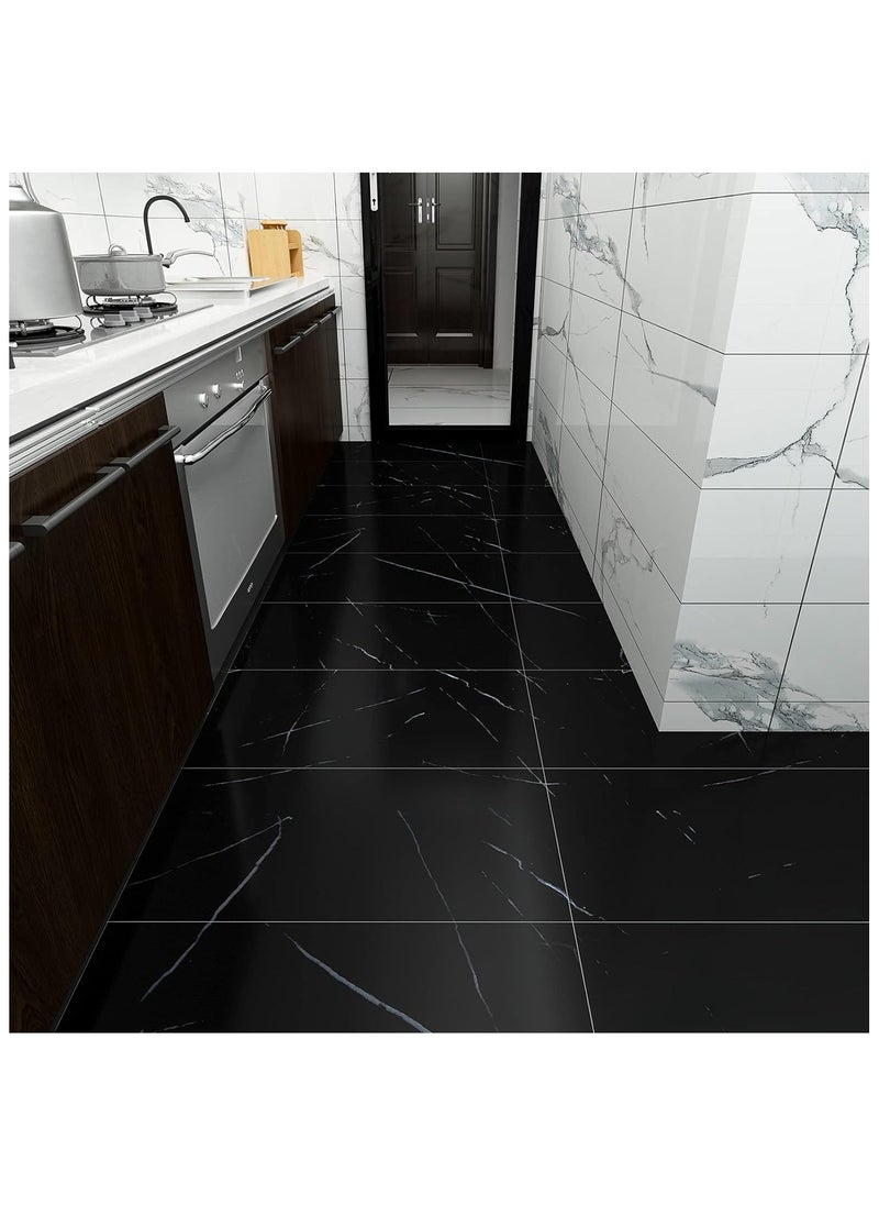 Generic 12pcs Marble Tile Stickers,Wall Sticker Self-adhesive,3D Wall Panel,15.7"x31.5"Peel and Stick Floor Tile for Home Living Room Kitchen Bathroom Decor Black  - Image 4