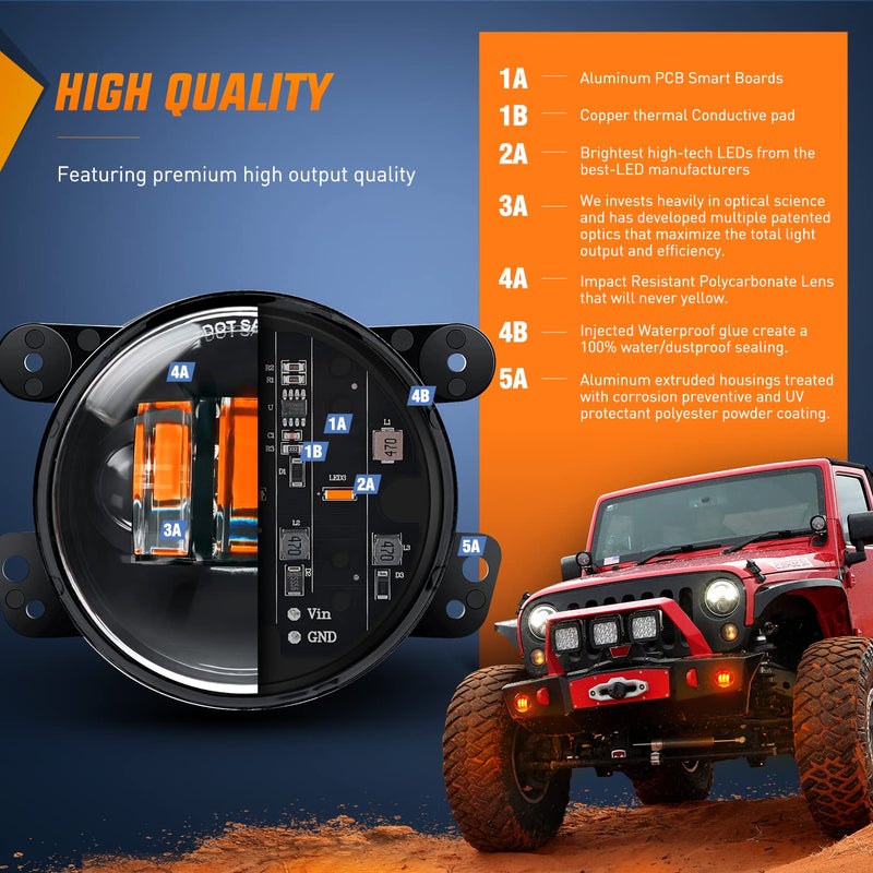 Nilight Nilight 4 Inch LED Fog Light Assembly Compatible with 2007-2018 Jeep Wrangler JK Unlimited JKU with Conversion Cables Front Bumper Replacement 60W Driving Offroad Amber LED Foglights, 2 Years Warranty  - Image 2