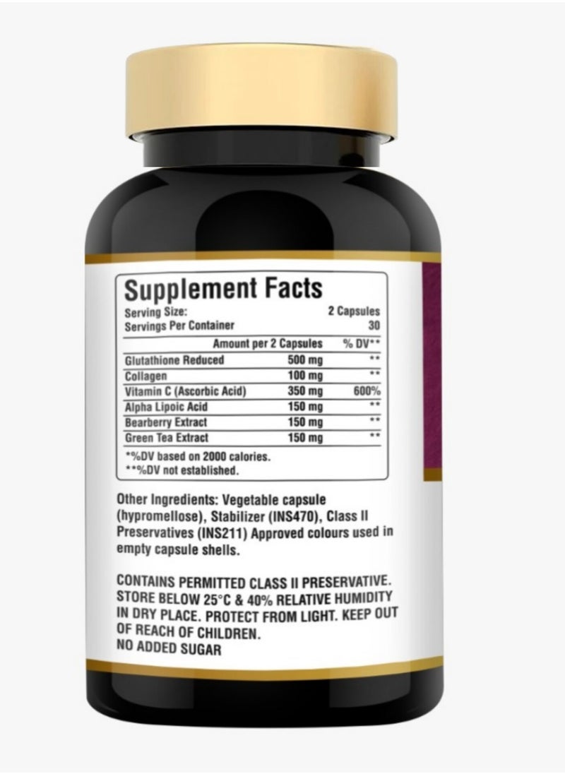 Oliza Natural Glutathione 500 Mg With Collagen | Skin Enhancement Formula | Formulated With Vitamin C Alpha Lipoic Acid & Green Tea Extract 60 Capsules For Radiant Skin| Skin Whitening Capsules  - Image 2