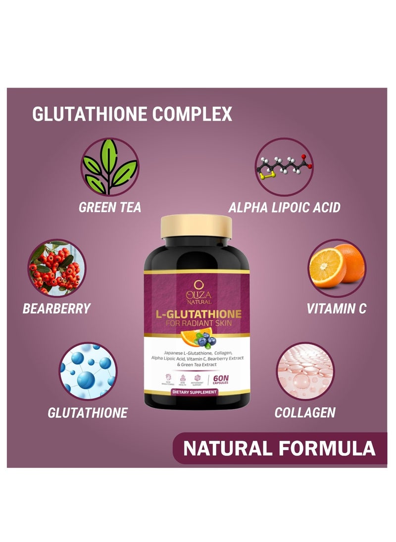 Oliza Natural Glutathione 500 Mg With Collagen | Skin Enhancement Formula | Formulated With Vitamin C Alpha Lipoic Acid & Green Tea Extract 60 Capsules For Radiant Skin| Skin Whitening Capsules  - Image 4