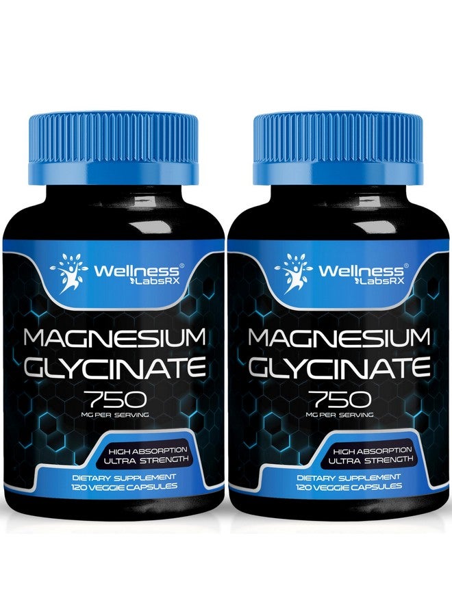 WELLNESS LABSRX Magnesium Glycinate Capsules - 750mg | 120 Count, Magnesium Supplement for Women and Men - Pure Complex Glicinato De Magnesio, High Absorption, Heart Health, Sleep Supplement - 2 Packs - Image 1