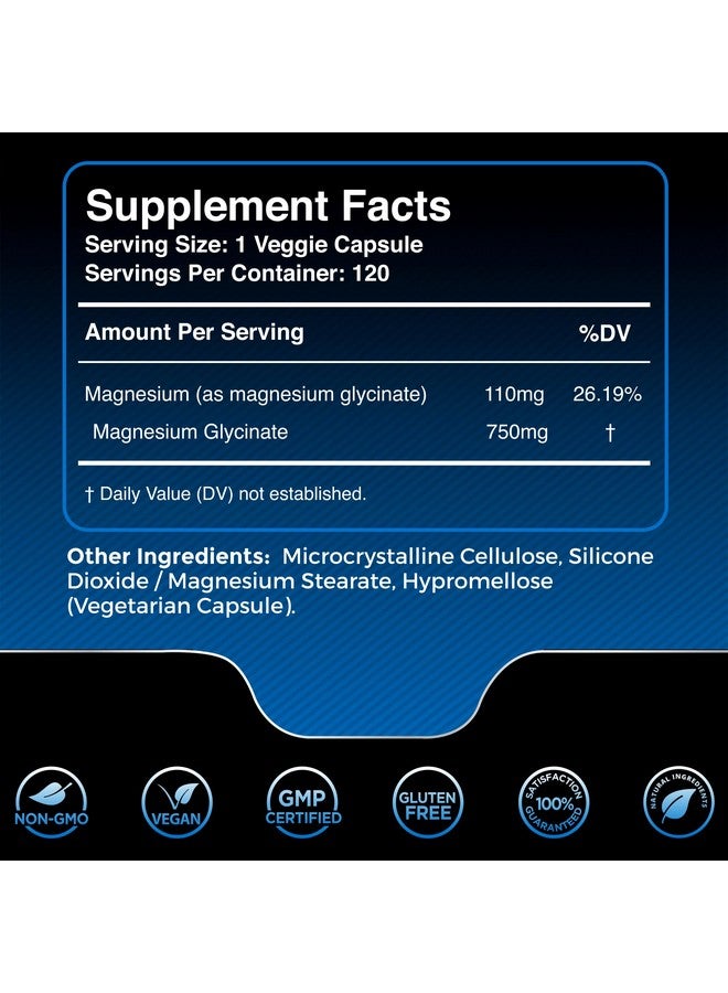 WELLNESS LABSRX Magnesium Glycinate Capsules - 750mg | 120 Count, Magnesium Supplement for Women and Men - Pure Complex Glicinato De Magnesio, High Absorption, Heart Health, Sleep Supplement - 2 Packs - Image 2