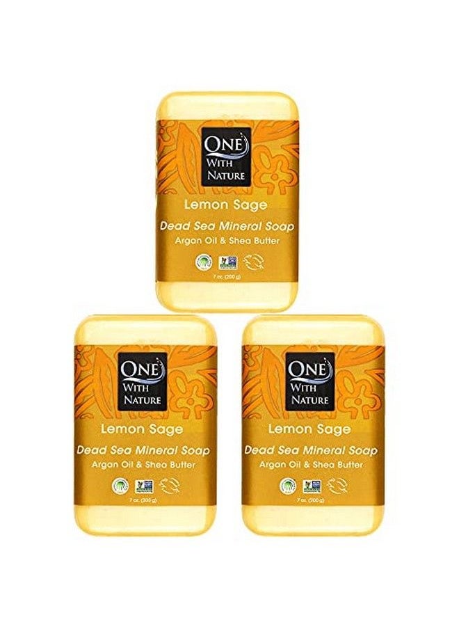 ONE WITH NATURE Dead Sea Mineral Lemon Sage 7 Oz Soap 3 Pk In Branded Box With Dead Sea Salt Containing Sulfur Magnesium And 21 Essential Minerals Shea Butter Argan Oil All Skin Types Acne Eczema Psoriasis  - Image 1