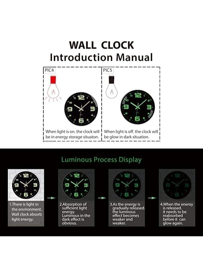 رات سو 12 بوصة ساعة مضيئة بطارية مشغلة توهج صامت في الظلام جدار الساعة لمكتب مطبخ غرفة المعيشة ديكر غرفة المعيشة - Image 5