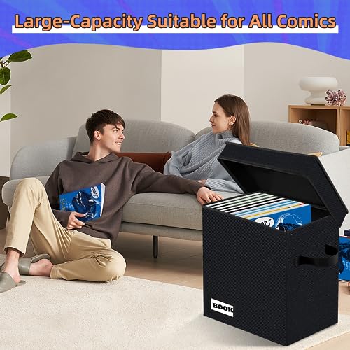 YNSZAS Comic Book Storage Short Box, 11.8" X 9.8" X 7.8", Holds 100-120 Collection Book, Heavy Duty Comic Collection Gift Bin Container Holder Shelf (Black) - Image 2