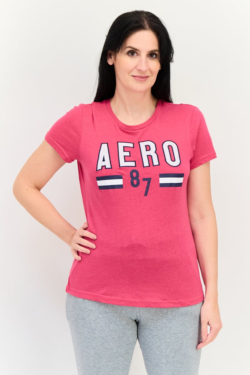 Aeropostale تي شيرت تدريب قصير الأكمام للنساء، وردي - Image 1