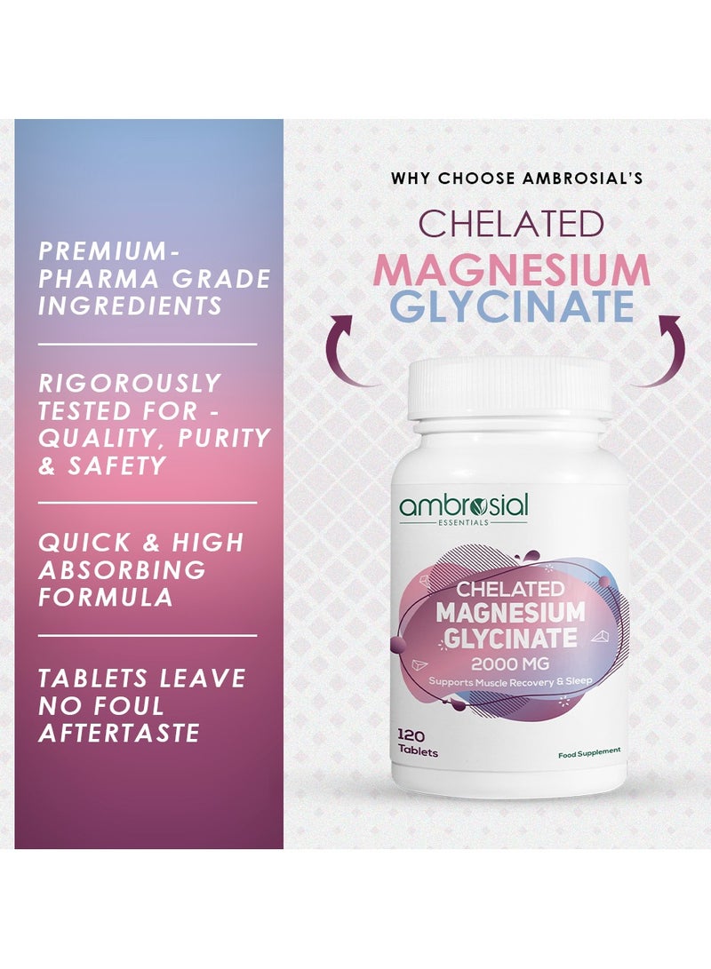Ambrosial Chelated Magnesium Glycinate 2000mg | Provides 440mg Elemental Magnesium per Serving | 120 Vegan Tablets - Image 3