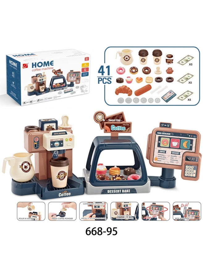 Children's Play House Simulation Sound Light Water Dispensing Coffee Machine Candy Ice Cream Shopping Cart Toy Combination-Color:668-98 Coffee Machine 2-in-1 (blue-green) 0.75kg  - Image 4