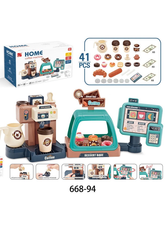 Children's Play House Simulation Sound Light Water Dispensing Coffee Machine Candy Ice Cream Shopping Cart Toy Combination-Color:668-98 Coffee Machine 2-in-1 (blue-green) 0.75kg  - Image 3