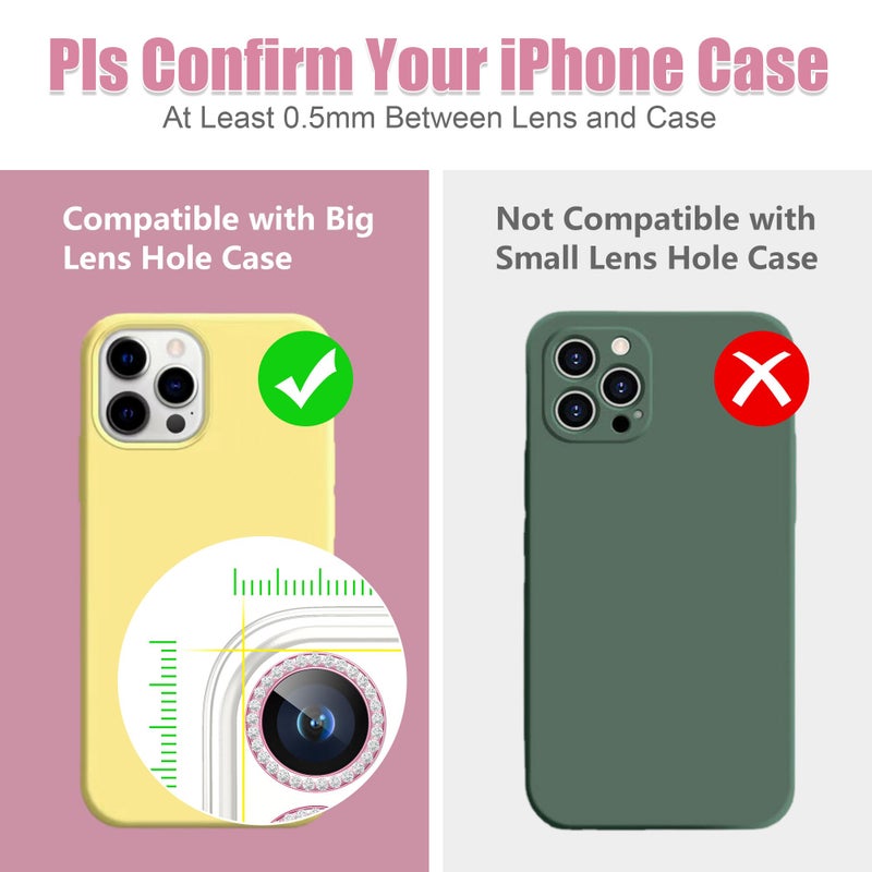AGVEE 3+3 6 Pack for iPhone 15 Pro 6.1" / 15 Pro Max 6.7" Camera Lens Protector, Bling Diamond & Bling Glitter Metal Ring 9H Tempered HD Glass Camera Cover Film, Bling-Pink - Image 3