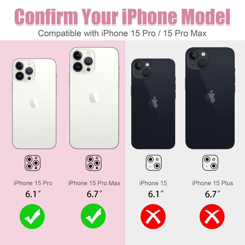 AGVEE 3+3 6 Pack for iPhone 15 Pro 6.1" / 15 Pro Max 6.7" Camera Lens Protector, Bling Diamond & Bling Glitter Metal Ring 9H Tempered HD Glass Camera Cover Film, Bling-Pink - Image 2