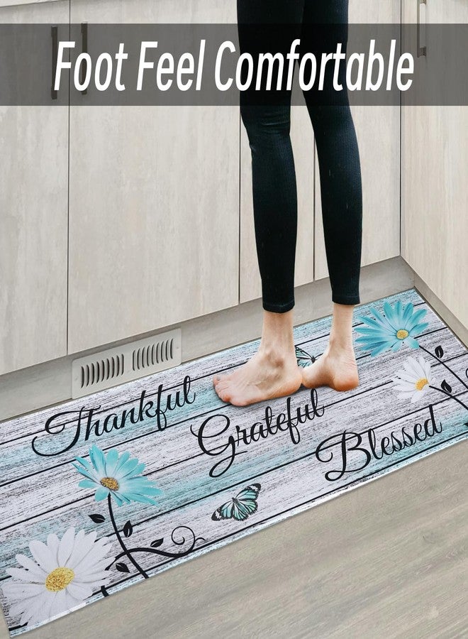 Mofvugz Farmhouse Kitchen Mats for Floor 2 Piece, Teal Kitchen Rugs and Mats Non-Skid Washable for Sink Floor, Floral Teal Kitchen Accessories and Decor Mat, 17"x30"+17"x47" - Image 4