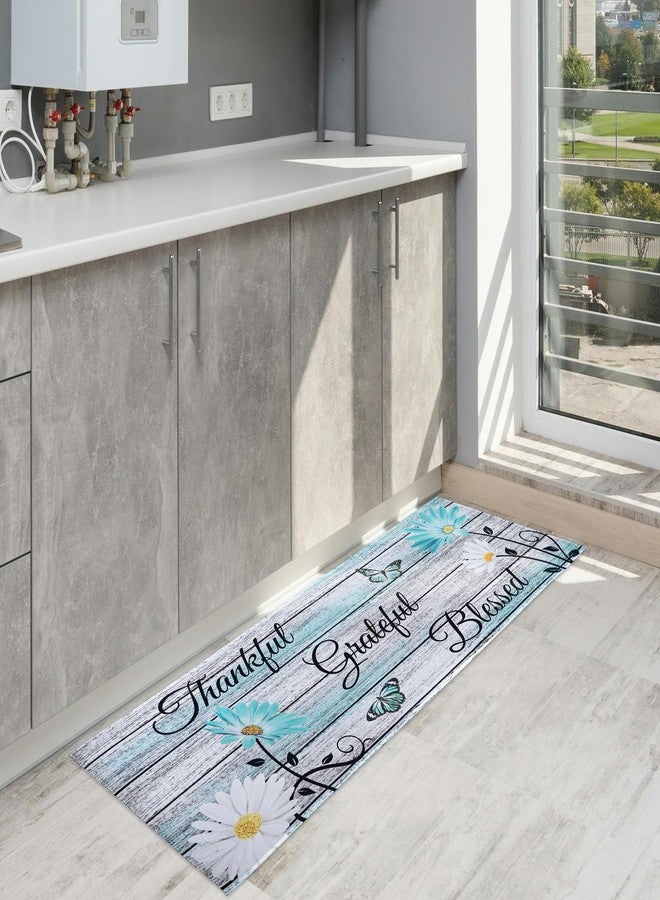 Mofvugz Farmhouse Kitchen Mats for Floor 2 Piece, Teal Kitchen Rugs and Mats Non-Skid Washable for Sink Floor, Floral Teal Kitchen Accessories and Decor Mat, 17"x30"+17"x47" - Image 3