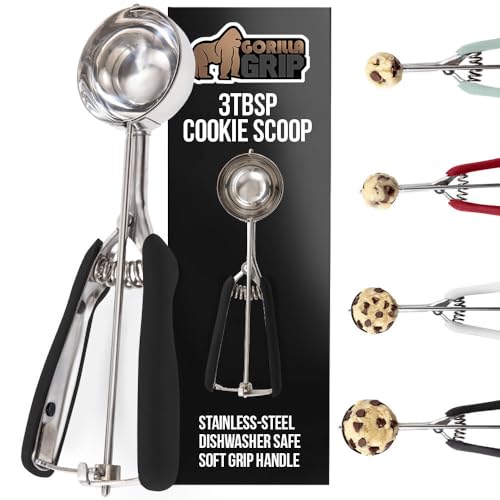 GORILLA GRIP Stainless Steel Cookie Scoop for Baking, 3 TBSP, Multipurpose Melon Baller, Meatball Spring Scoops, Perfect Portion Sizes, Easy Food Release, Scooper Size 20, BPA-Free Kitchen Tool, Black - Image 1
