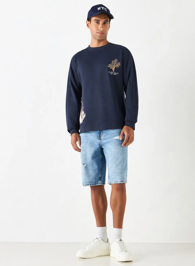 لي كوبر سويت شيرت مطرّز بياقة ضيّقة وأكمام طويلة من لي كوبر