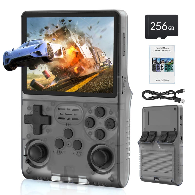 FVBADE30000 in 1 R40S PRO Handheld Game Console 35 inch IPS Screen Mini Retro Console 3800mAh Portable Pocket Arcade 45 Mainstream Emulator 256G TF Card TransparentBlack - Image 2