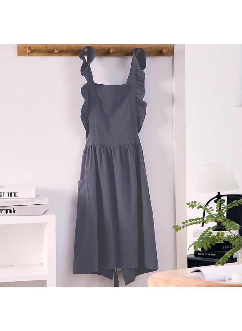 Household lotus leaf lace cotton linen apron Kitchen coffee shop work apron 