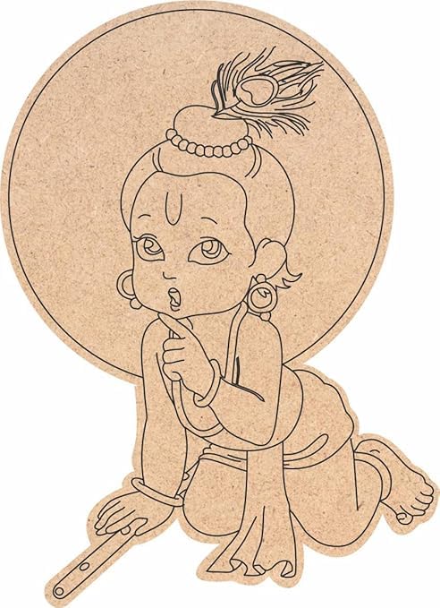 PRO Print PROS Krishna Pre Marked Wooden MDF Shapes Cutout for Crafts Work Home, Room Decor (6 * 6 Inch) (V/R) (2)
