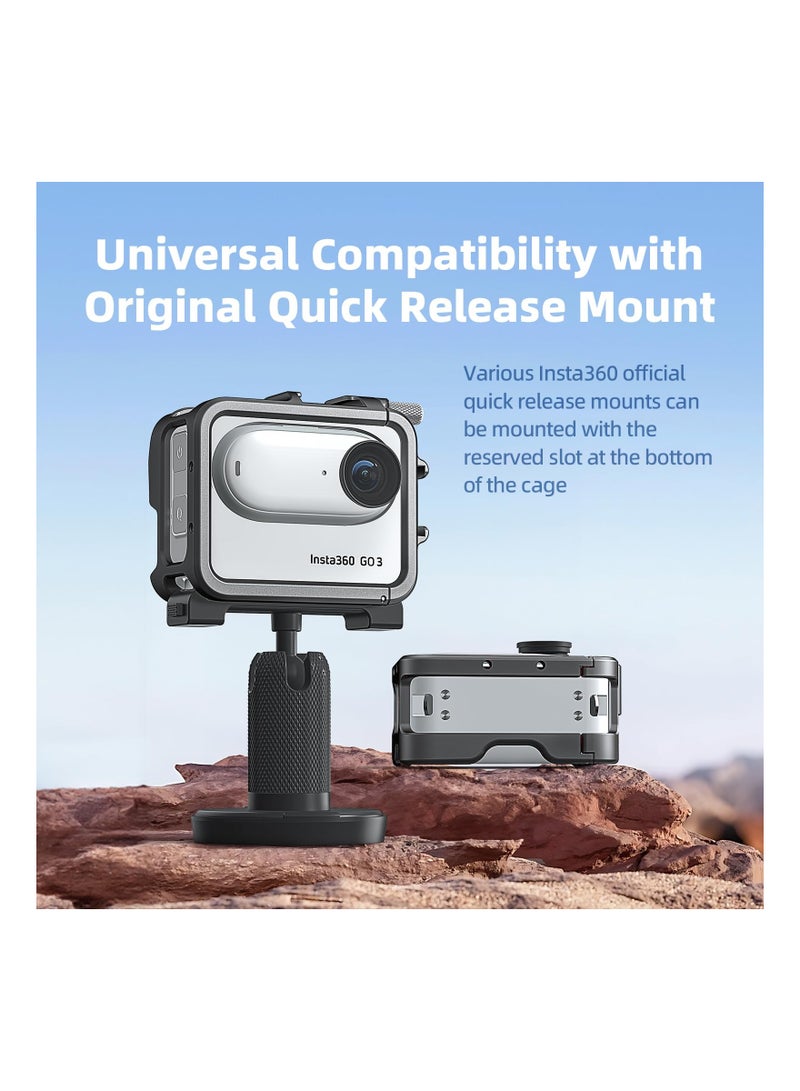 SYOSI Aluminum Frame Cage for Insta360 GO 3, Metal Protective Frame Cage Lens Silicone Case with Metal Protective Housing Aluminum Frame with Cold Shoe Mount Compatibel with Official Pivot Stand Mount - Image 2