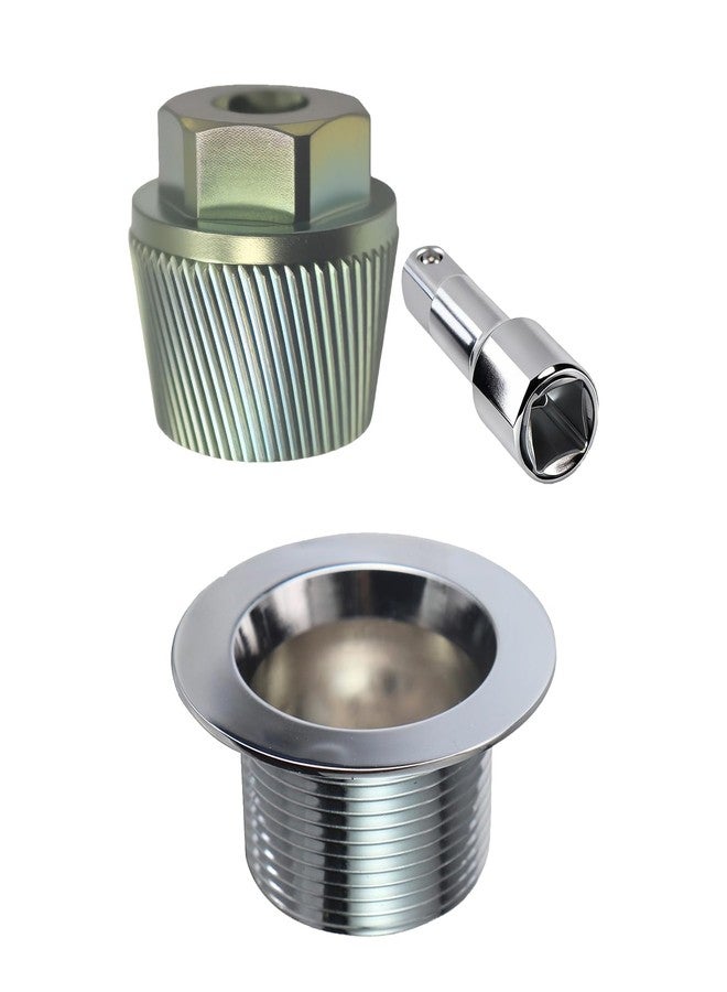 FPTPEHPC Tub Drain Removal Tool and Bathtub Strainer Body Kit, 1.5 Inch Drain Extractor for Broken Pipes, includes 1-1/2" x 11-1/2 Coarse Thread Drainer, 3/8" Tapped, Chrome Plated - Image 1
