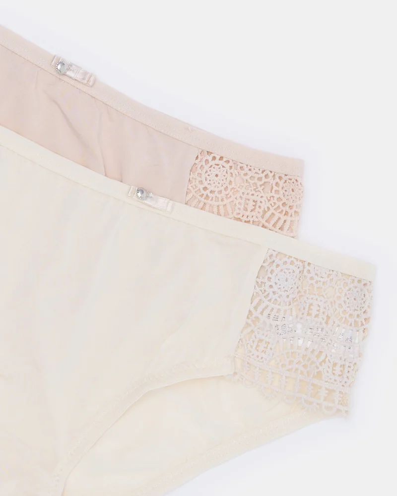 Redtag Women Pink and Beige And Biege Hi-Leg Brief With Lace (Pack Of 2)