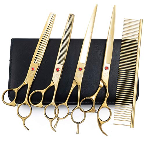 Moontay Professional Dog Grooming Scissors Set, 7 Inch/8 Inch Pet Grooming Scissors Chunkers Shears for Dog, Curved Dog Grooming Scissors, Thinning Shears for Dog with Grooming Comb - Image 1