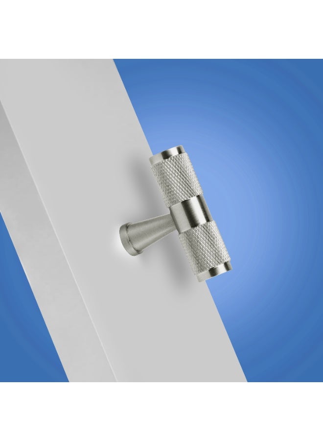 Cincinno Celestis Premium Solid Brass T-Knob Pull Handle With knurl pattern 15x50mm With 2-Year Colour Warranty – Stylish & Durable for Drawers, Kitchen Cabinets & Furniture (Satin Nickel Finish) - Image 3