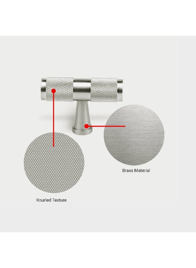 Cincinno Celestis Premium Solid Brass T-Knob Pull Handle With knurl pattern 15x50mm With 2-Year Colour Warranty – Stylish & Durable for Drawers, Kitchen Cabinets & Furniture (Satin Nickel Finish) - Image 5