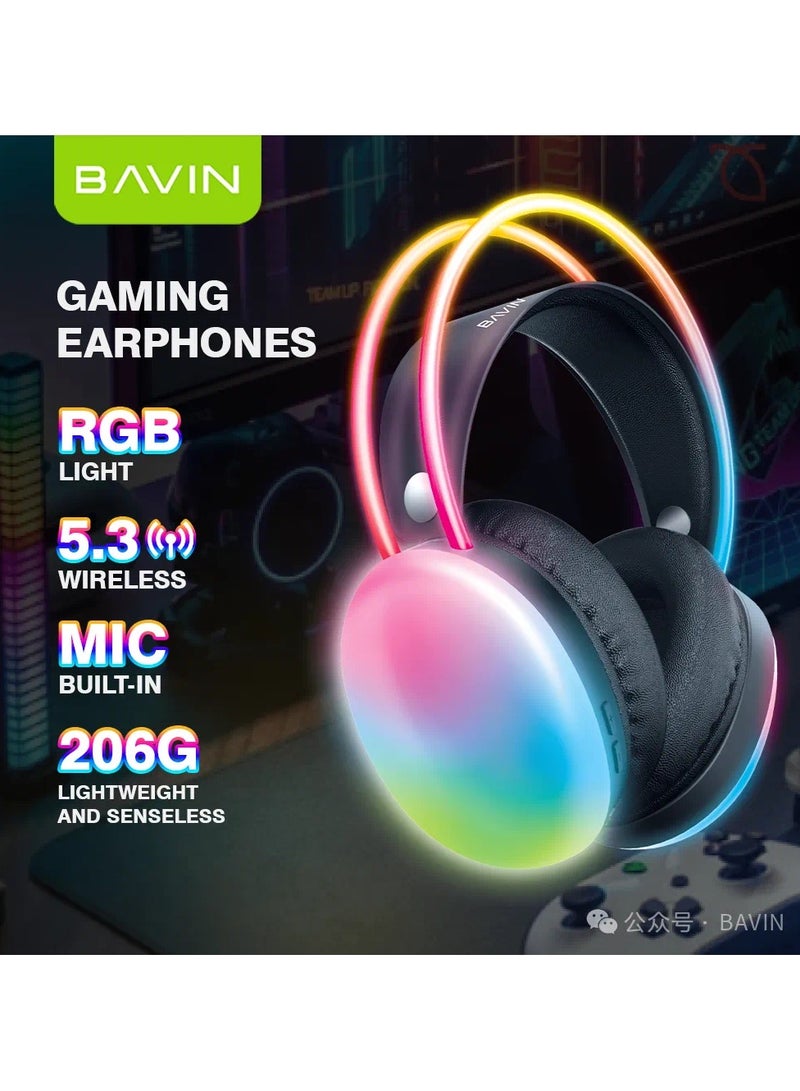 Bavin Avariety Of Cool Lights Disco Pulse Wireless Headfhone  Built In Mic White BH32 - Image 2