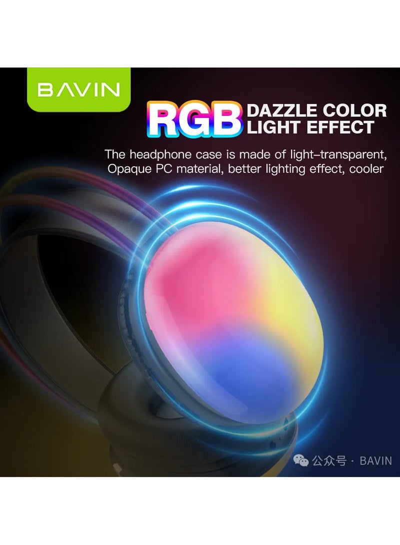Bavin Avariety Of Cool Lights Disco Pulse Wireless Headfhone  Built In Mic White BH32 - Image 3
