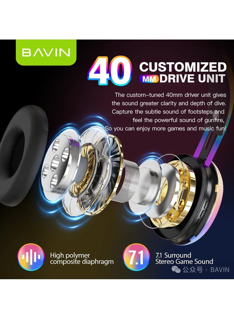 Bavin Avariety Of Cool Lights Disco Pulse Wireless Headfhone  Built In Mic White BH32 - Image 4