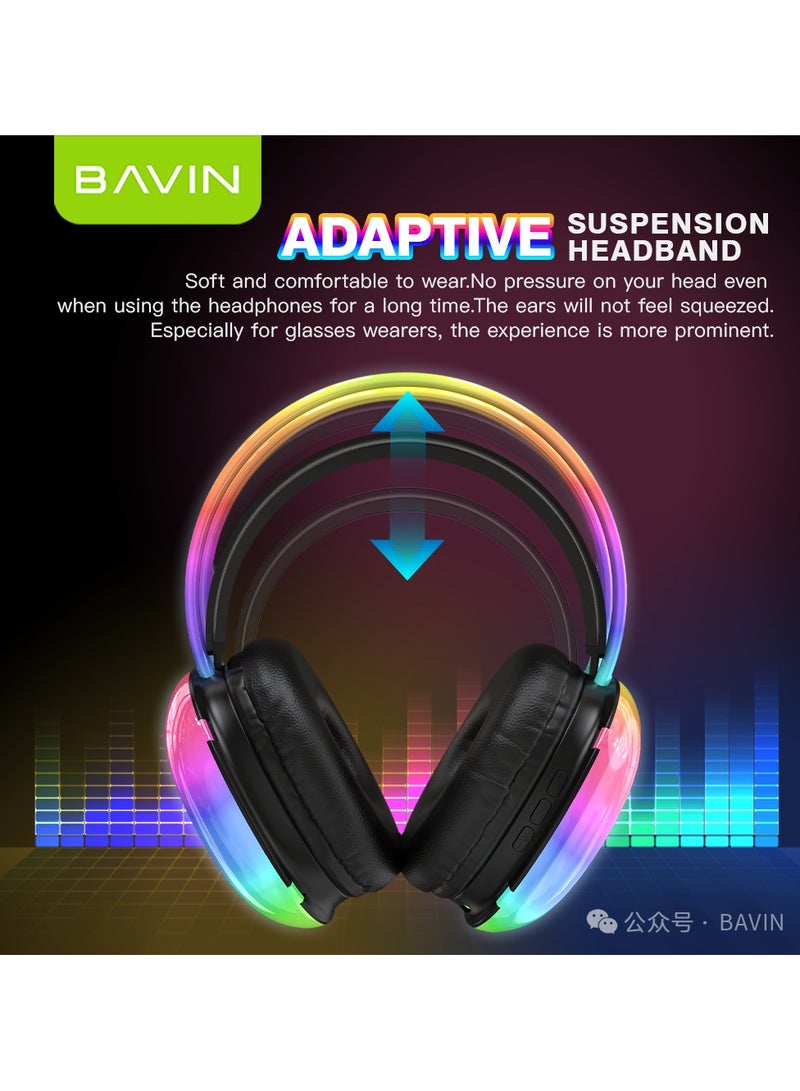 Bavin Avariety Of Cool Lights Disco Pulse Wireless Headfhone  Built In Mic White BH32 - Image 5
