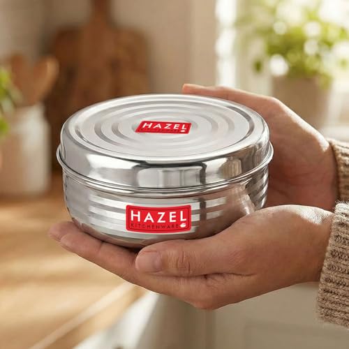 HAZEL Small Stainless Steel Round Container for Kitchen Storage | Steel Dabba With 550 ml Capacity - Image 2