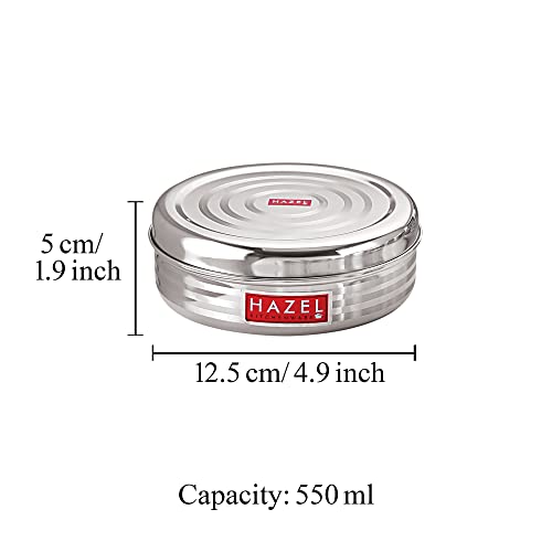 HAZEL Small Stainless Steel Round Container for Kitchen Storage | Steel Dabba With 550 ml Capacity - Image 5