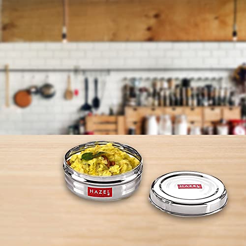 HAZEL Small Stainless Steel Round Container for Kitchen Storage | Steel Dabba With 550 ml Capacity - Image 3