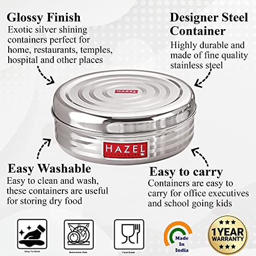 HAZEL Small Stainless Steel Round Container for Kitchen Storage | Steel Dabba With 550 ml Capacity - Image 4