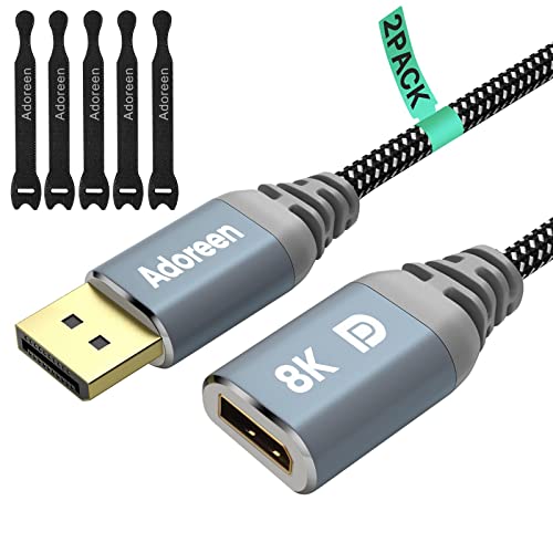 Adoreen 8K DisplayPort Extension Cable 10 Feet/2 Pack, Braided DP to DP Extended 1.4 Cord (from 0.6-25ft) Male to Female (8K@60Hz 4K@120Hz 2K@240Hz) Extender Display Port with 5 Ties - Image 1