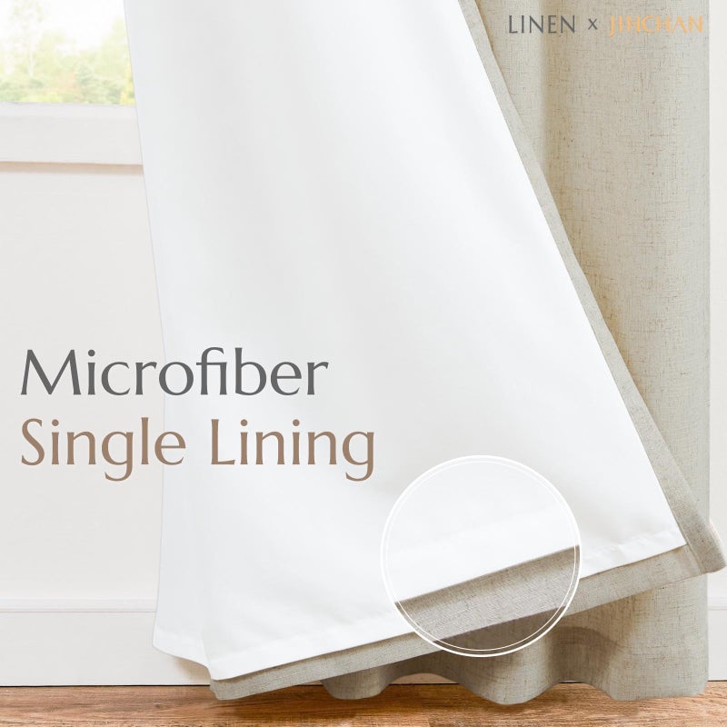 jinchan Linen Curtains with Privacy Lining 84 inch Length Lined Curtains for Living Room Bedroom Light Filtering Oatmeal Drapes Neutral Farmhouse Cottage Core Home Office Rod Pocket Back Tab 2 Panels - Image 3