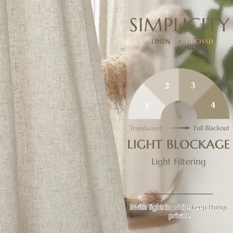 jinchan Linen Curtains with Privacy Lining 84 inch Length Lined Curtains for Living Room Bedroom Light Filtering Oatmeal Drapes Neutral Farmhouse Cottage Core Home Office Rod Pocket Back Tab 2 Panels - Image 4