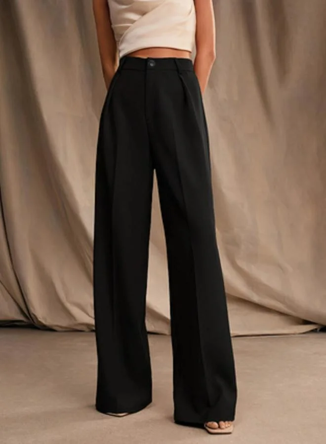 تايك تو Black Solid High Rise Straight Leg Pants