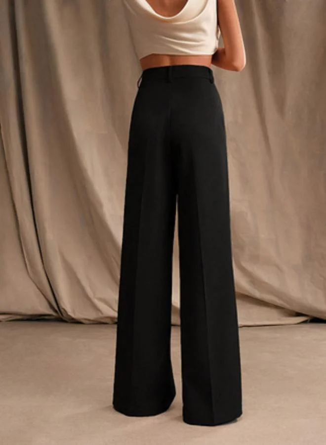 تايك تو Black Solid High Rise Straight Leg Pants