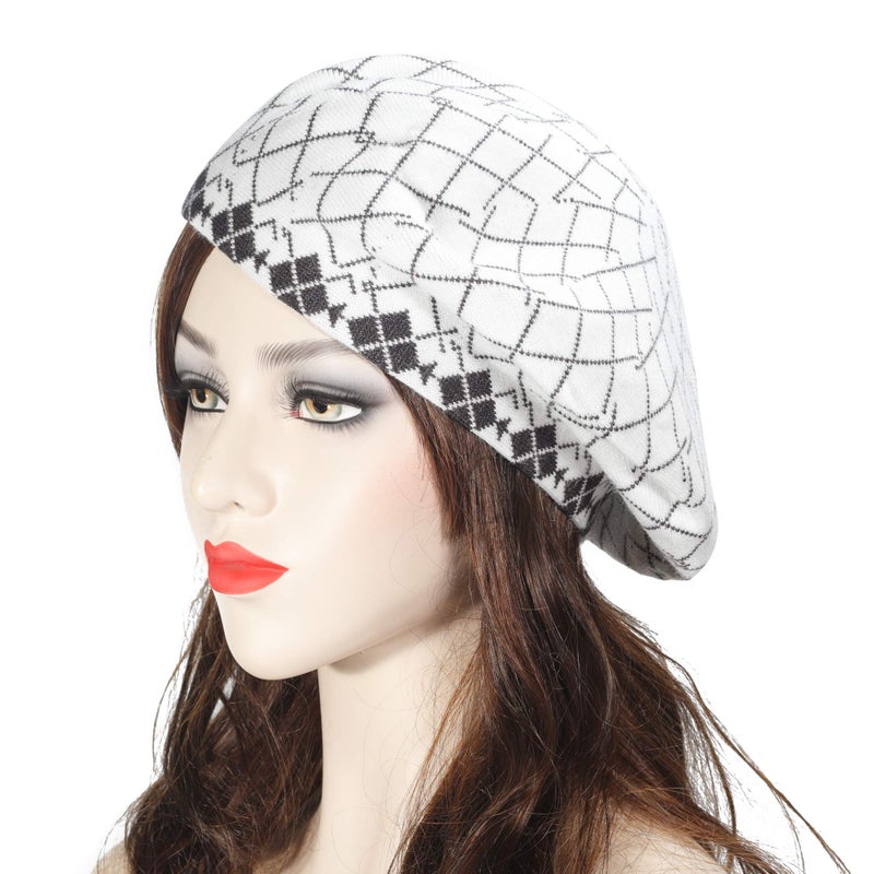 ZLYC Womens French Beret Hat Reversible Knitted Thickened Warm Cap for Ladies Girls (Checkered White) - Image 3