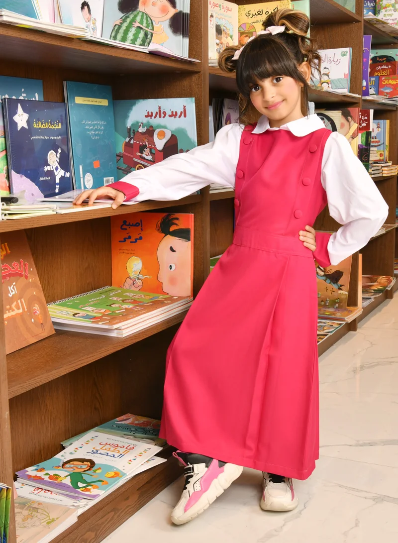 HAWRAA ABAYA مريول فوشي تصميم كويتي بأكمام مزين بإزرار على الجوانب مع كسرات من الأسفل وحزام ربط اغلاق