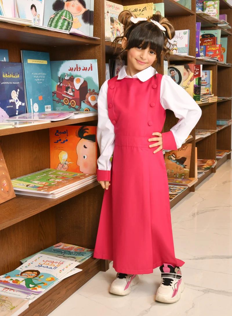 HAWRAA ABAYA مريول فوشي تصميم كويتي بأكمام مزين بإزرار على الجوانب مع كسرات من الأسفل وحزام ربط اغلاق
