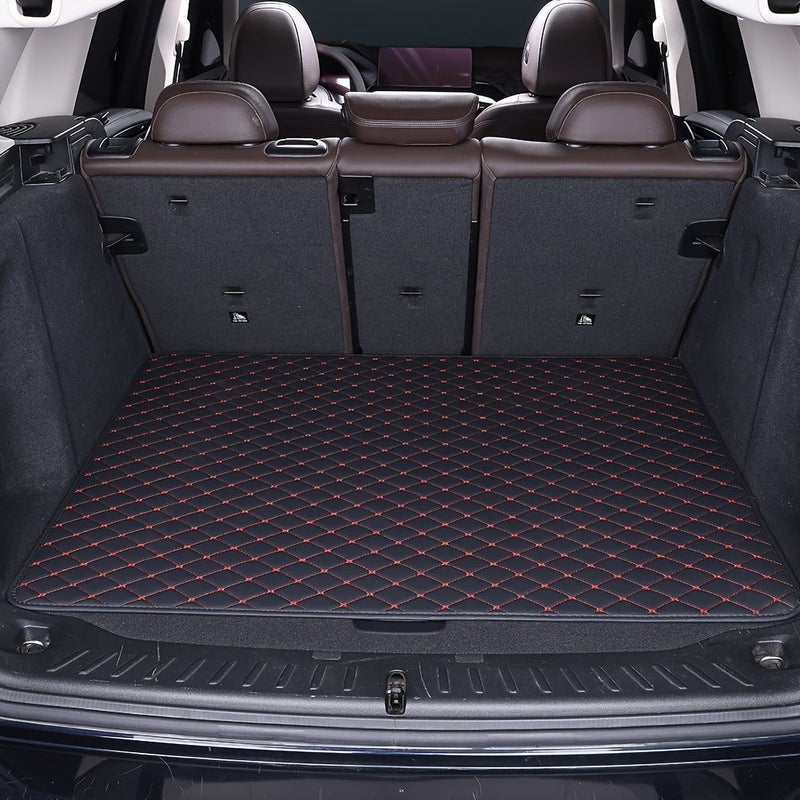 Black Blue Universal Car Trunk Mat Faux Leather Rhombus Pattern Durable Trunk Protector - Image 1