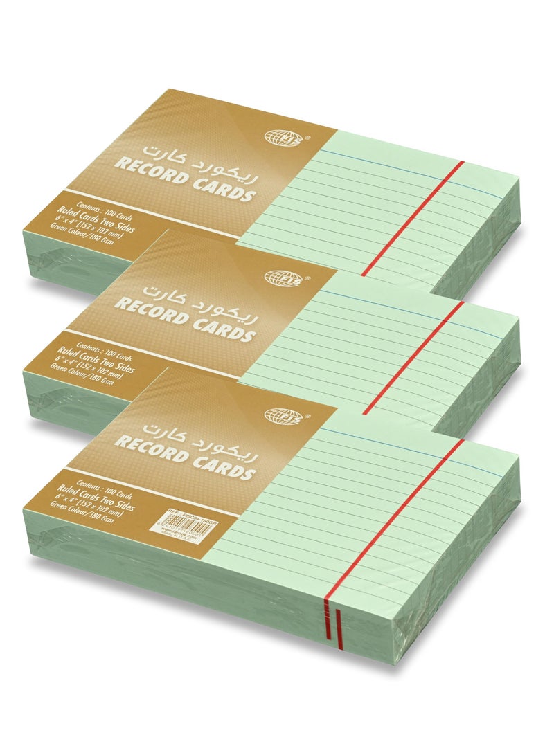 FIS® Record Cards, Size:152.4x101.6mm, (6”x4” Inches), Paper Weight 180gsm, Single Ruled Both Sides,Packet of 3 Pieces, Green Color-FSIC64-180GR-3 - Image 1