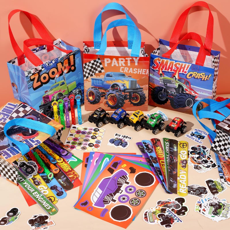Vanblue Truck Car Party Favors Set Cars Themed Birthday Party Decorations Supplies 110Pcs Slap Bracelet DIY Sticker Gift for Boy Kids Treat Bags Stuffers Pinata Filler Classroom Rewards - Image 2
