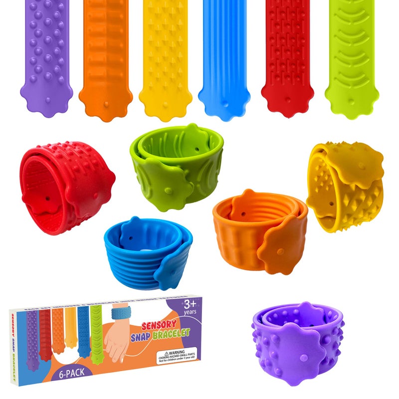 Tendry Sensory Slap Bracelets Fidget Toys for Adults Kids 6 Pack Textured Silicone Anxiety Relief Items for Autism ADHD Fidgets for Classroom Calm Down Corner Supplies Stocking Stuffers for Teen Gift - Image 3