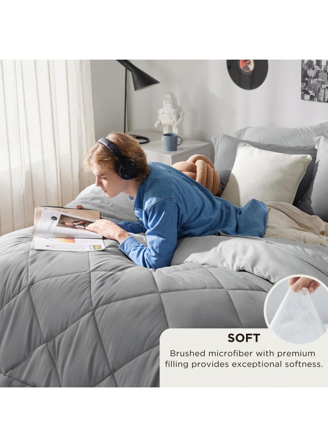 Bedsure Bedsure Queen Comforter Set - 7 Pieces Reversible Comforters Queen Size Bed Set Bed in a Bag with Comforter, Sheets, Pillowcases & Shams, Grey Bedding Sets  - Image 3