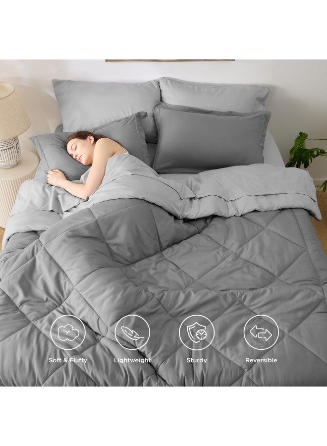 Bedsure Bedsure Queen Comforter Set - 7 Pieces Reversible Comforters Queen Size Bed Set Bed in a Bag with Comforter, Sheets, Pillowcases & Shams, Grey Bedding Sets  - Image 2